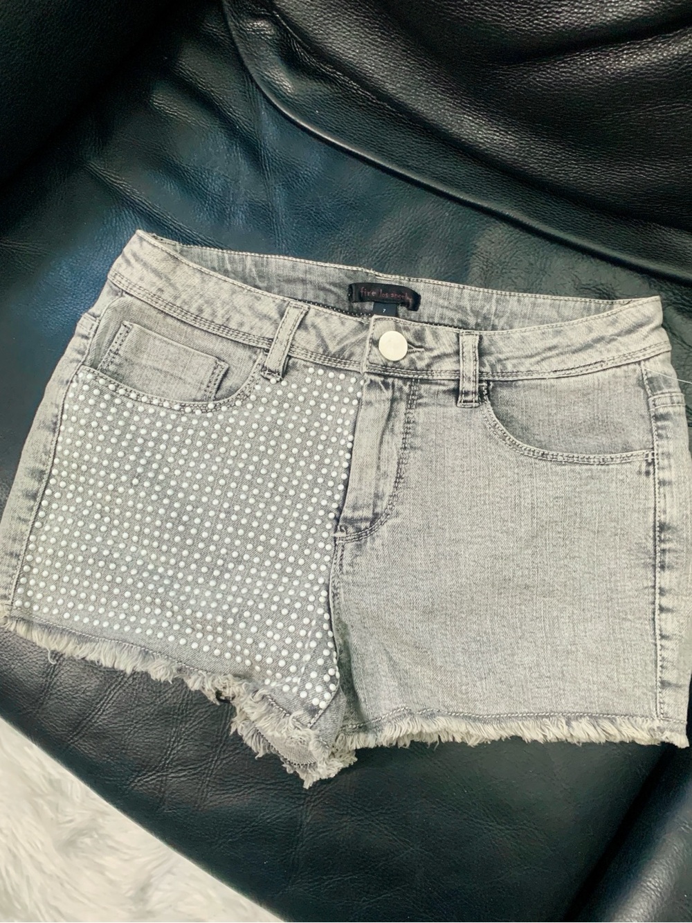 Fire Los Angeles Light Gray Studded Denim Shorts - Women